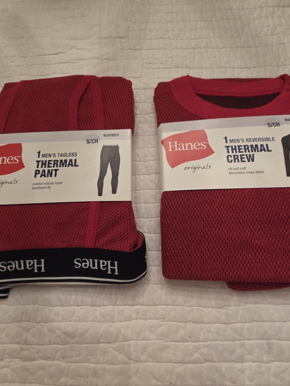 Hanes Men's Red Thermal Pant & Reversible Thermal Crew Set Size Small